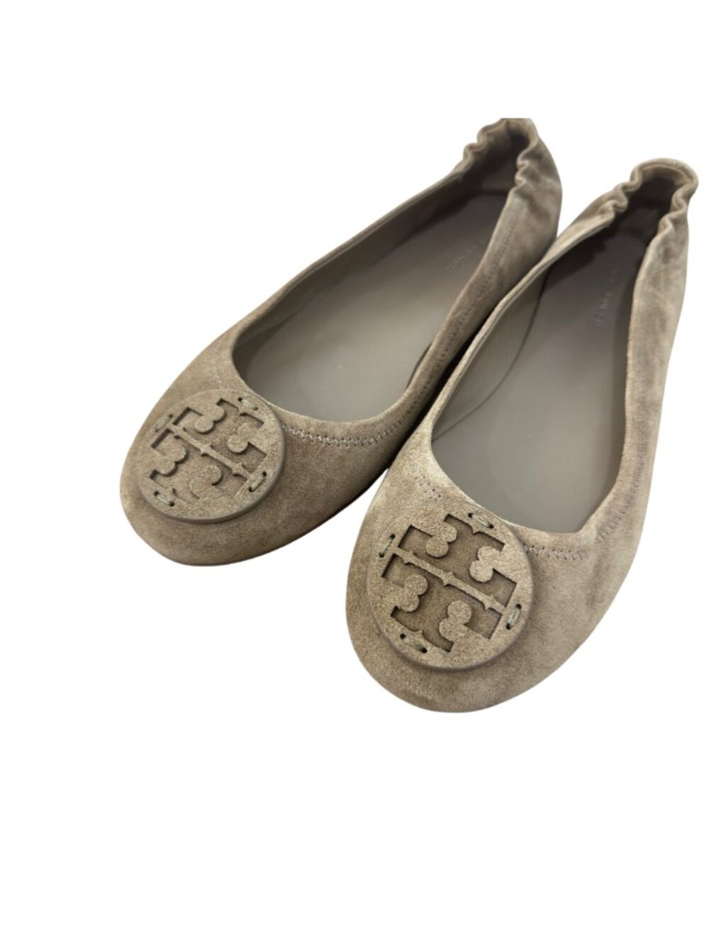 Tory Burch Minnie Travel Suede Ballet Flats Beige Logo Detail Women Size 9.5M - Picture 14 of 16
